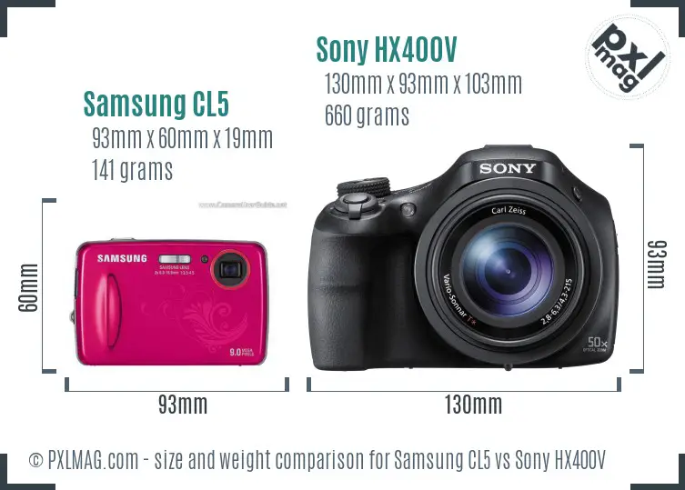 Samsung CL5 vs Sony HX400V size comparison