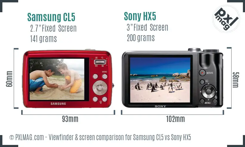 Samsung CL5 vs Sony HX5 Screen and Viewfinder comparison