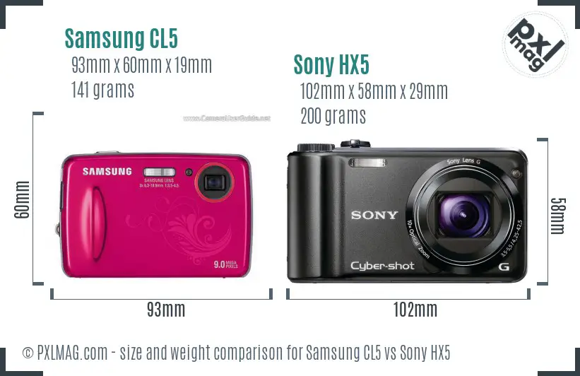 Samsung CL5 vs Sony HX5 size comparison