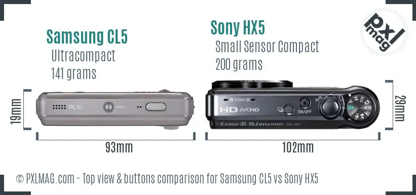 Samsung CL5 vs Sony HX5 top view buttons comparison