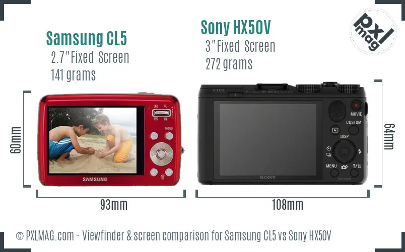 Samsung CL5 vs Sony HX50V Screen and Viewfinder comparison