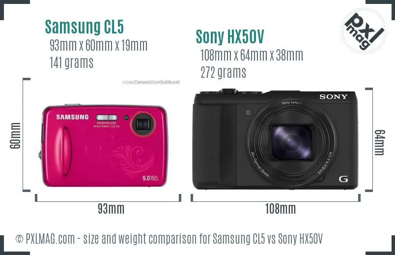 Samsung CL5 vs Sony HX50V size comparison
