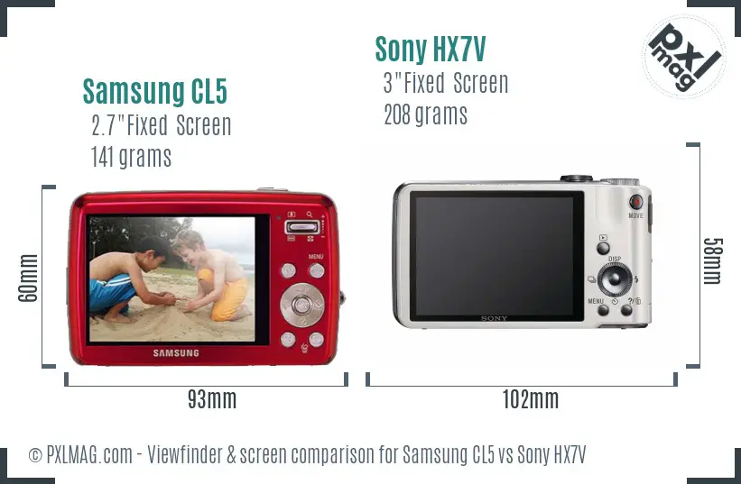 Samsung CL5 vs Sony HX7V Screen and Viewfinder comparison