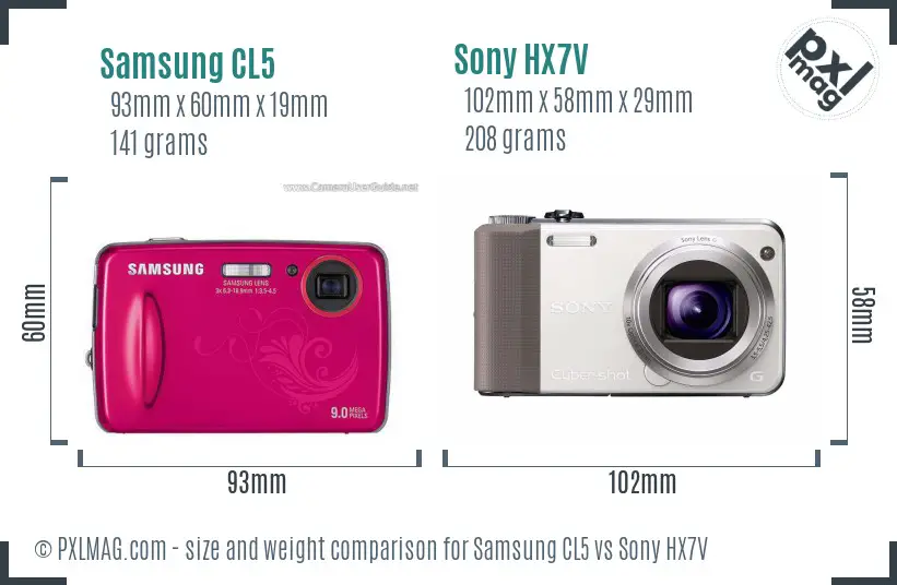 Samsung CL5 vs Sony HX7V size comparison