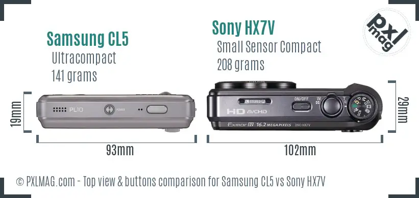 Samsung CL5 vs Sony HX7V top view buttons comparison
