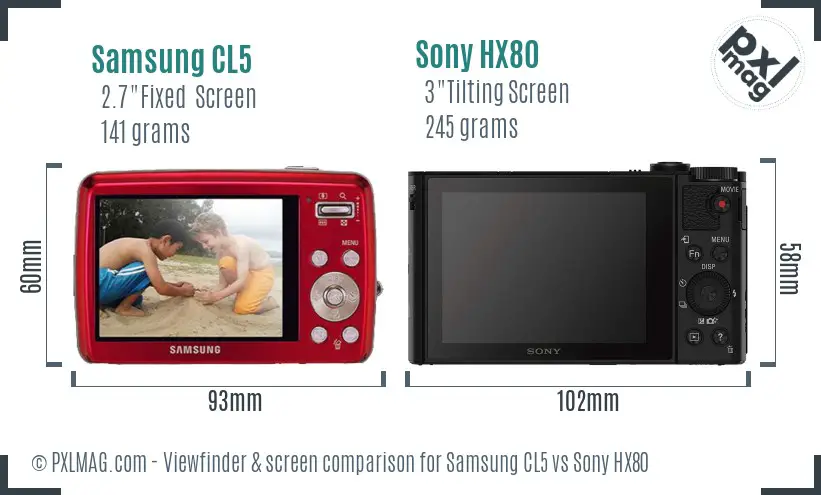 Samsung CL5 vs Sony HX80 Screen and Viewfinder comparison