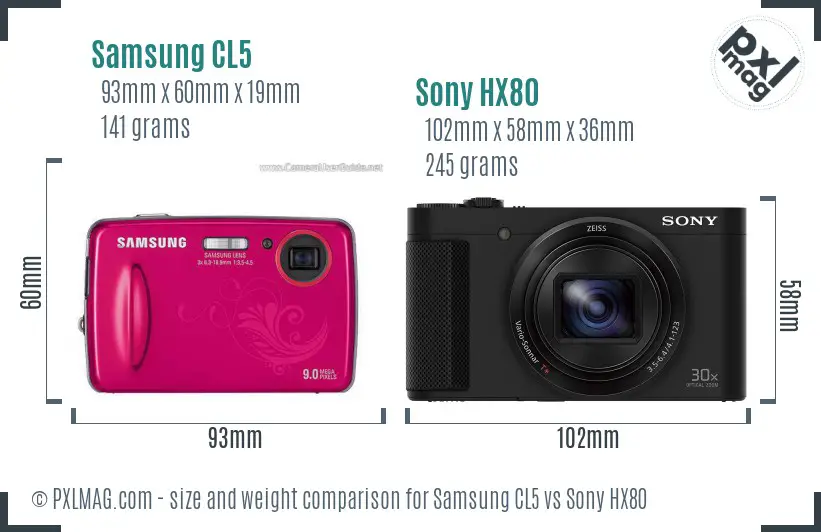 Samsung CL5 vs Sony HX80 size comparison