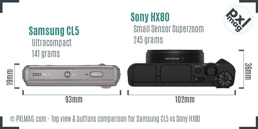 Samsung CL5 vs Sony HX80 top view buttons comparison