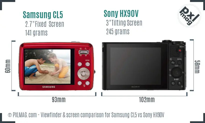 Samsung CL5 vs Sony HX90V Screen and Viewfinder comparison