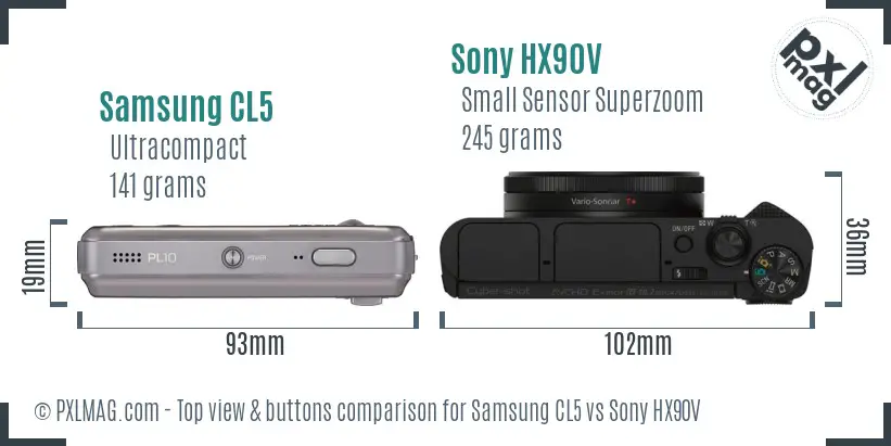 Samsung CL5 vs Sony HX90V top view buttons comparison