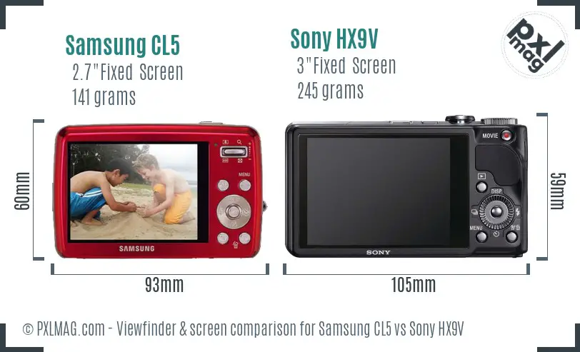 Samsung CL5 vs Sony HX9V Screen and Viewfinder comparison