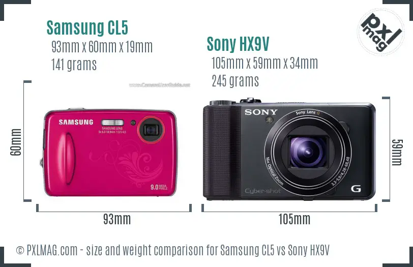 Samsung CL5 vs Sony HX9V size comparison