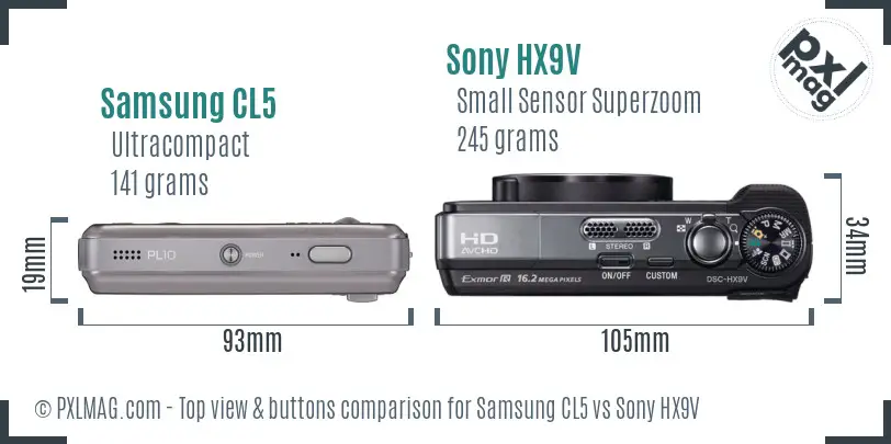 Samsung CL5 vs Sony HX9V top view buttons comparison