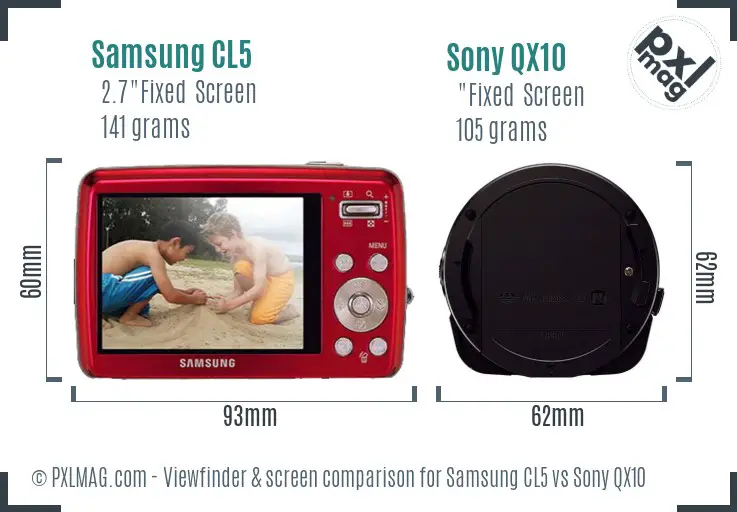 Samsung CL5 vs Sony QX10 Screen and Viewfinder comparison