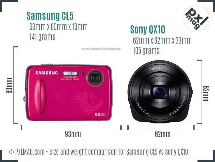 Samsung CL5 vs Sony QX10 size comparison