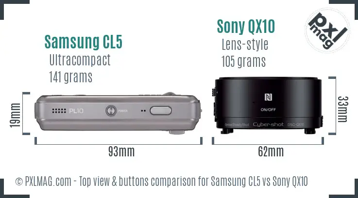 Samsung CL5 vs Sony QX10 top view buttons comparison