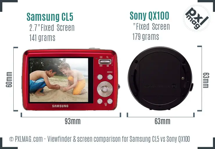 Samsung CL5 vs Sony QX100 Screen and Viewfinder comparison