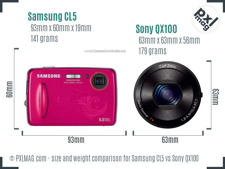 Samsung CL5 vs Sony QX100 size comparison