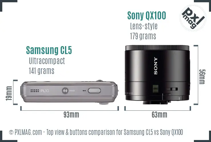 Samsung CL5 vs Sony QX100 top view buttons comparison