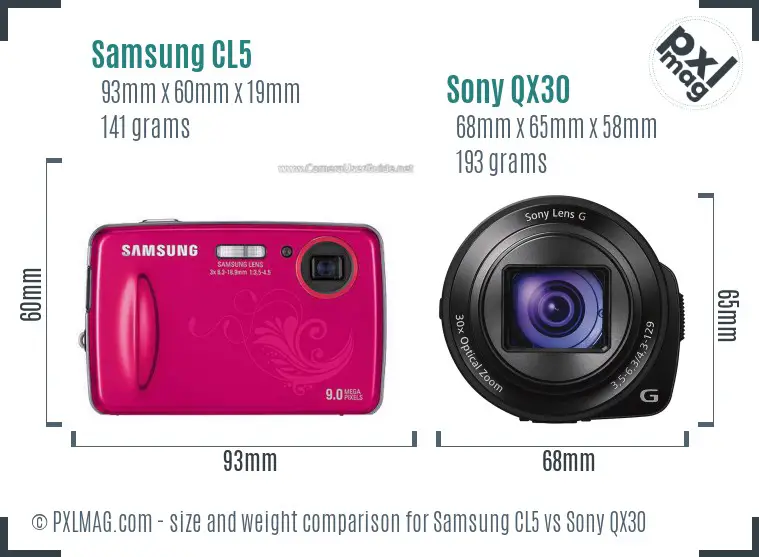 Samsung CL5 vs Sony QX30 size comparison Samsung CL5 vs Sony QX30 size comparison