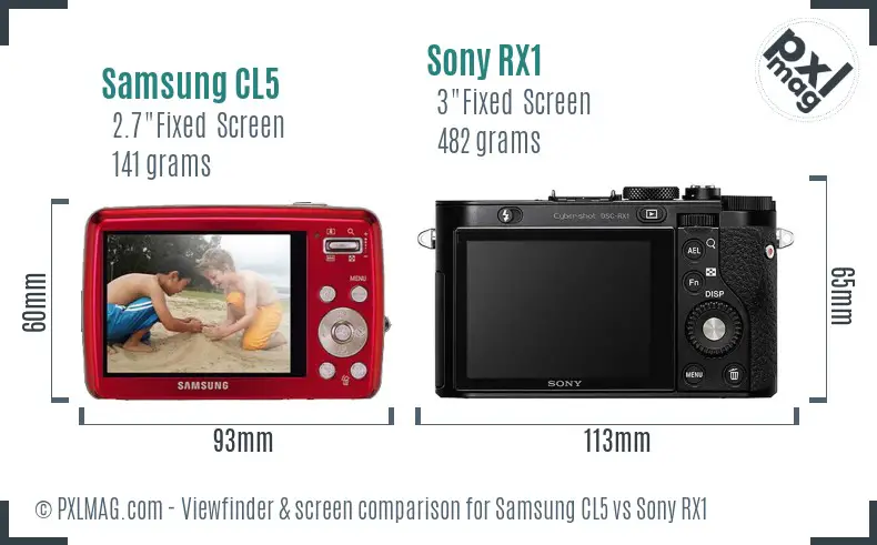 Samsung CL5 vs Sony RX1 Screen and Viewfinder comparison Samsung CL5 vs Sony RX1 Screen and Viewfinder comparison