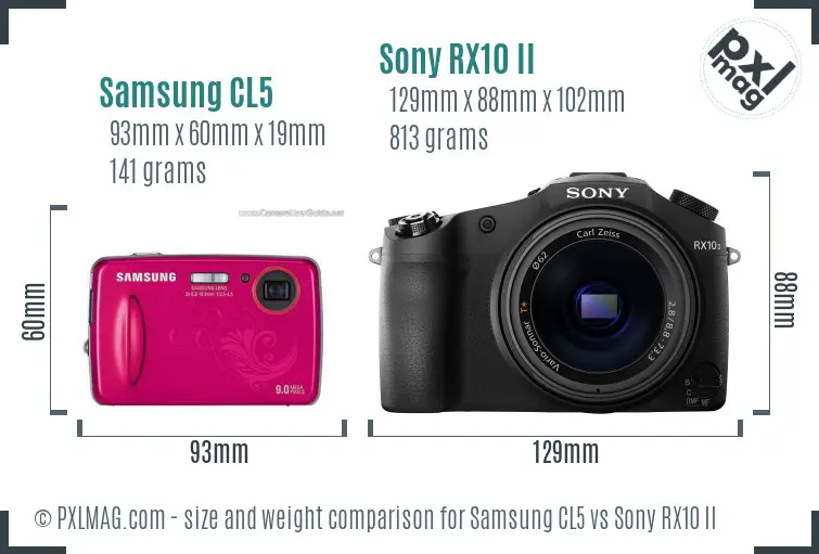 Samsung CL5 vs Sony RX10 II size comparison