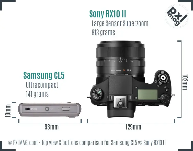 Samsung CL5 vs Sony RX10 II top view buttons comparison