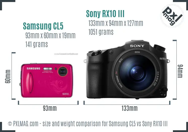 Samsung CL5 vs Sony RX10 III size comparison