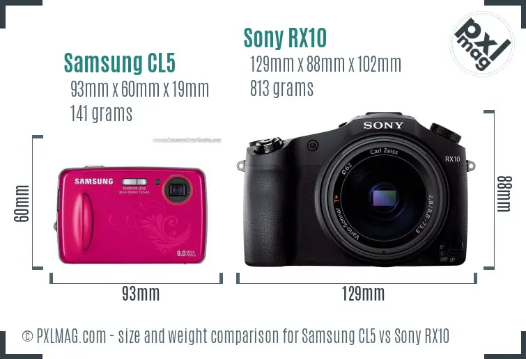 Samsung CL5 vs Sony RX10 size comparison