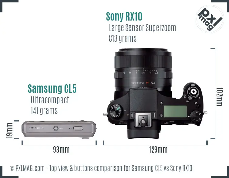 Samsung CL5 vs Sony RX10 top view buttons comparison