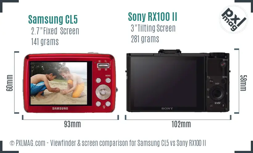 Samsung CL5 vs Sony RX100 II Screen and Viewfinder comparison