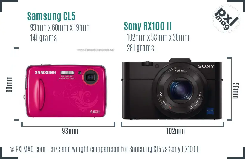 Samsung CL5 vs Sony RX100 II size comparison