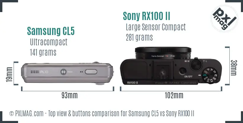 Samsung CL5 vs Sony RX100 II top view buttons comparison