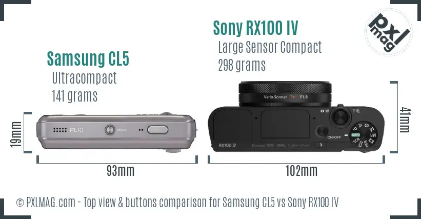 Samsung CL5 vs Sony RX100 IV top view buttons comparison