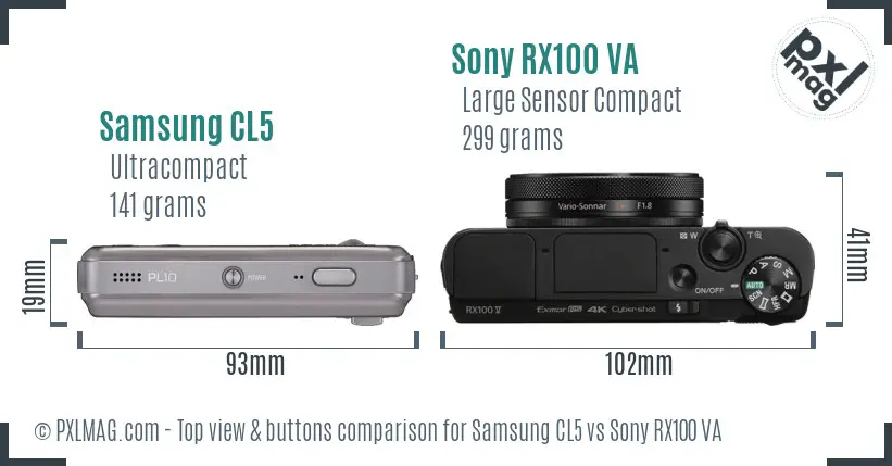Samsung CL5 vs Sony RX100 VA top view buttons comparison
