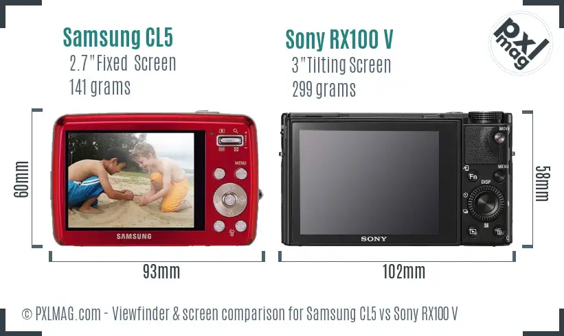 Samsung CL5 vs Sony RX100 V Screen and Viewfinder comparison