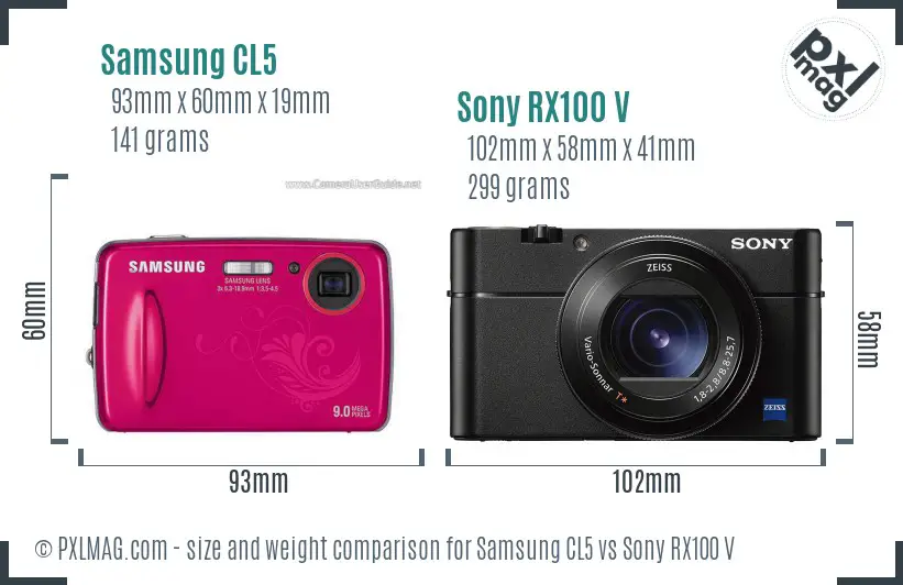 Samsung CL5 vs Sony RX100 V size comparison