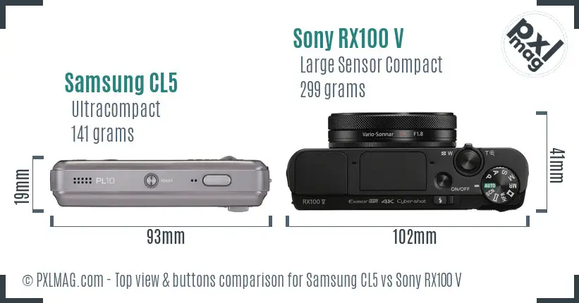 Samsung CL5 vs Sony RX100 V top view buttons comparison