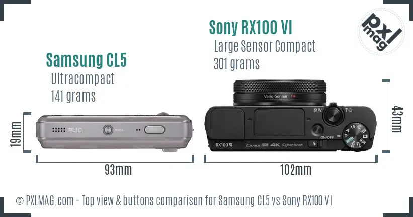 Samsung CL5 vs Sony RX100 VI top view buttons comparison