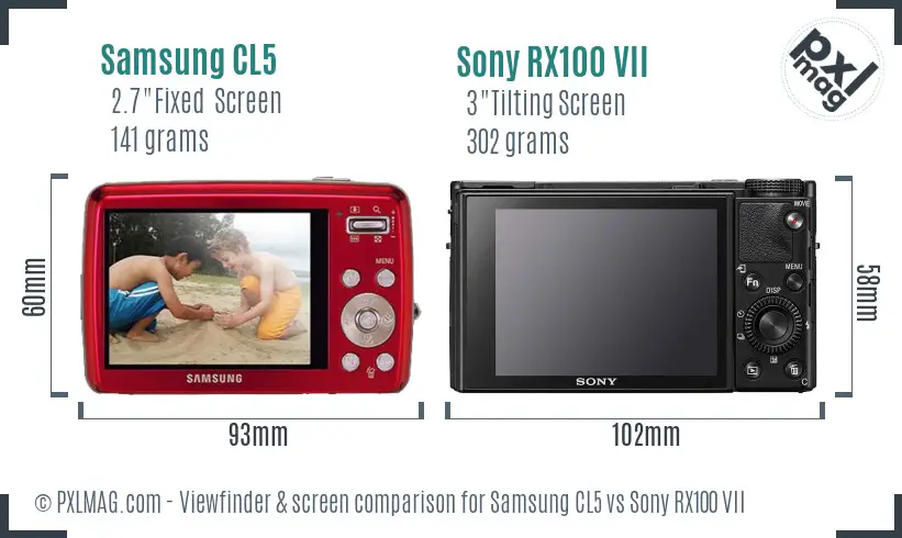Samsung CL5 vs Sony RX100 VII Screen and Viewfinder comparison