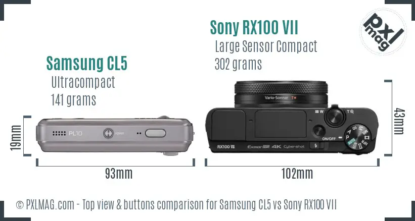 Samsung CL5 vs Sony RX100 VII top view buttons comparison