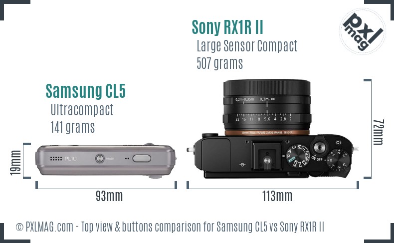 Samsung CL5 vs Sony RX1R II top view buttons comparison