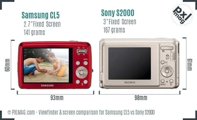Samsung CL5 vs Sony S2000 Screen and Viewfinder comparison
