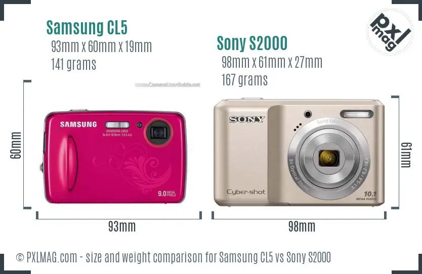 Samsung CL5 vs Sony S2000 size comparison