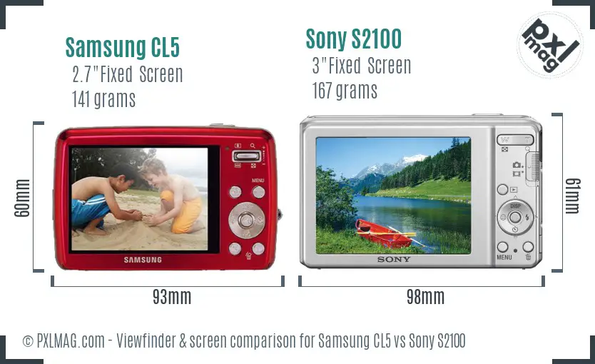Samsung CL5 vs Sony S2100 Screen and Viewfinder comparison