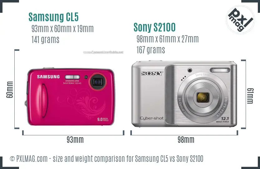 Samsung CL5 vs Sony S2100 size comparison