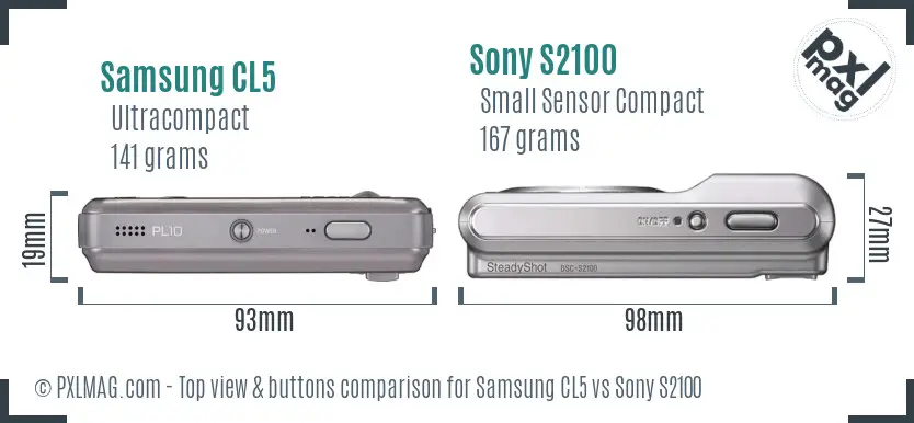 Samsung CL5 vs Sony S2100 top view buttons comparison