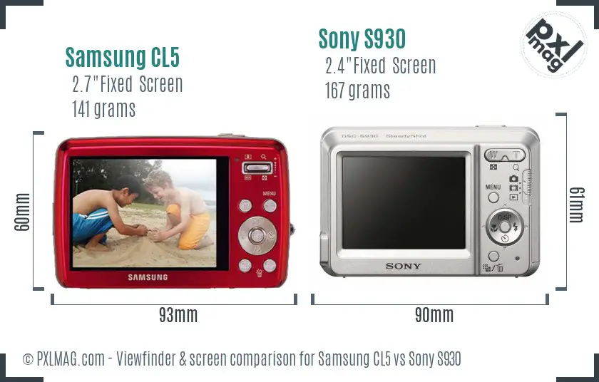 Samsung CL5 vs Sony S930 Screen and Viewfinder comparison