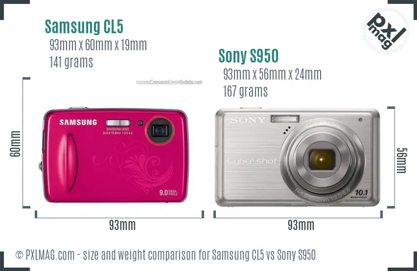 Samsung CL5 vs Sony S950 size comparison