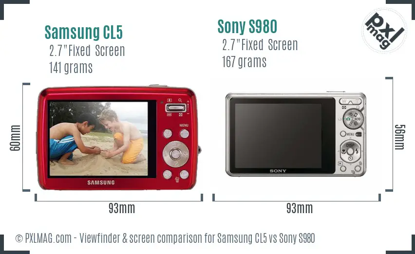 Samsung CL5 vs Sony S980 Screen and Viewfinder comparison